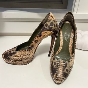 Cream and Brown High Heels with Classic Pump Silhouette